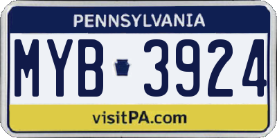 PA license plate MYB3924