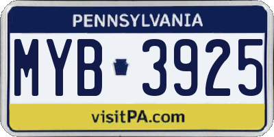 PA license plate MYB3925