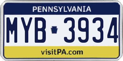 PA license plate MYB3934