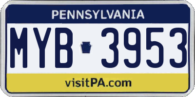 PA license plate MYB3953