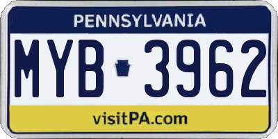 PA license plate MYB3962
