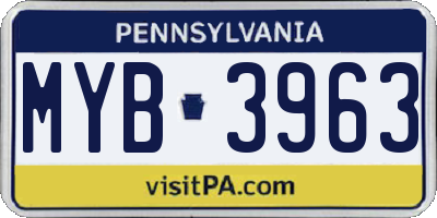 PA license plate MYB3963