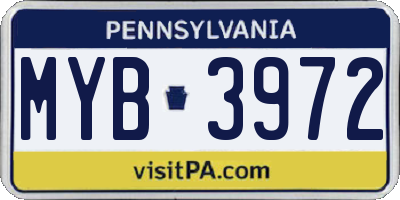 PA license plate MYB3972