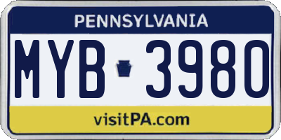 PA license plate MYB3980