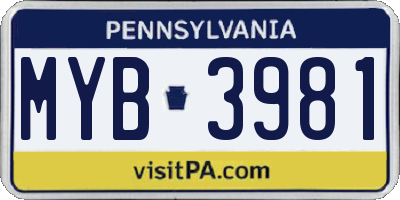 PA license plate MYB3981