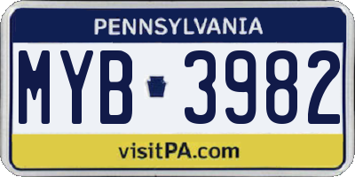 PA license plate MYB3982