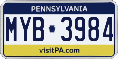 PA license plate MYB3984