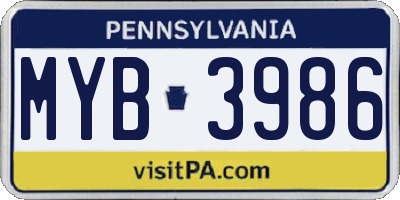 PA license plate MYB3986