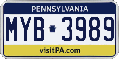 PA license plate MYB3989