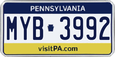PA license plate MYB3992