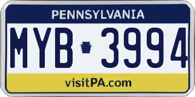 PA license plate MYB3994