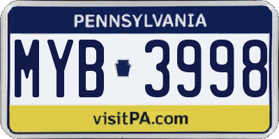 PA license plate MYB3998