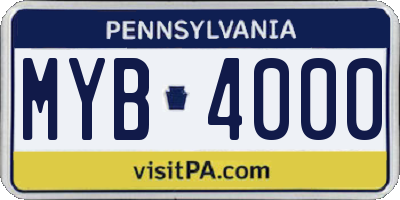 PA license plate MYB4000