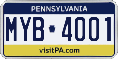 PA license plate MYB4001