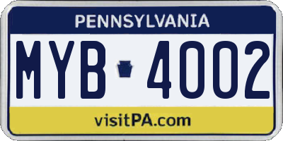 PA license plate MYB4002