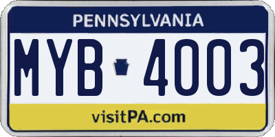 PA license plate MYB4003