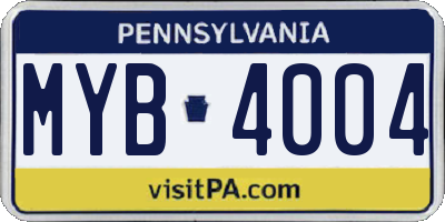 PA license plate MYB4004