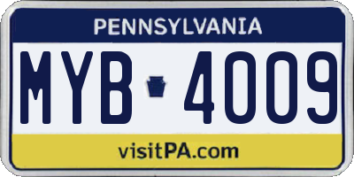 PA license plate MYB4009