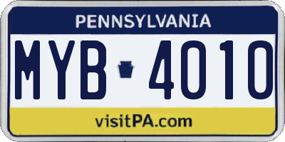 PA license plate MYB4010