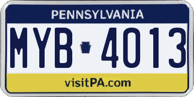 PA license plate MYB4013