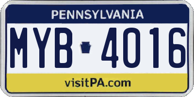 PA license plate MYB4016