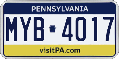 PA license plate MYB4017