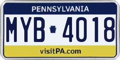 PA license plate MYB4018