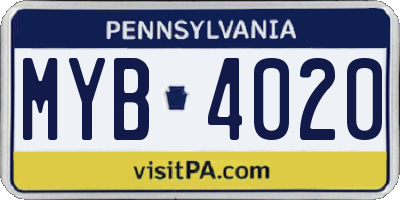 PA license plate MYB4020