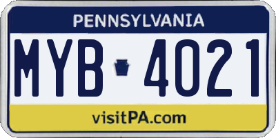PA license plate MYB4021