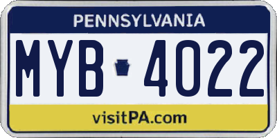 PA license plate MYB4022
