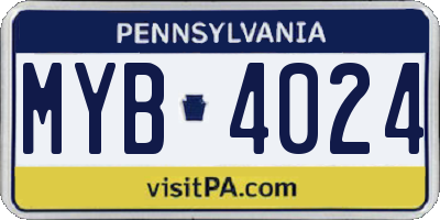 PA license plate MYB4024