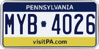 PA license plate MYB4026