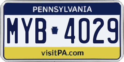PA license plate MYB4029