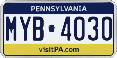 PA license plate MYB4030