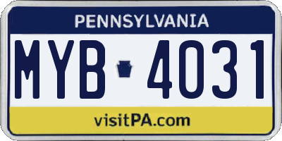 PA license plate MYB4031