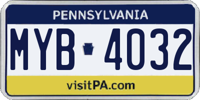 PA license plate MYB4032