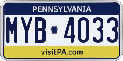 PA license plate MYB4033