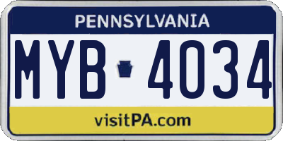 PA license plate MYB4034