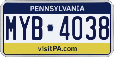 PA license plate MYB4038