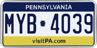 PA license plate MYB4039