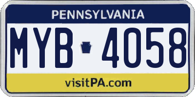 PA license plate MYB4058