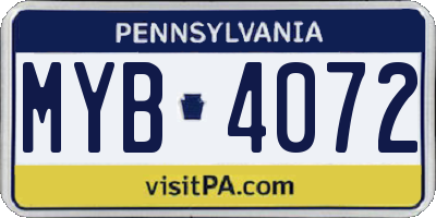 PA license plate MYB4072