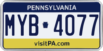 PA license plate MYB4077