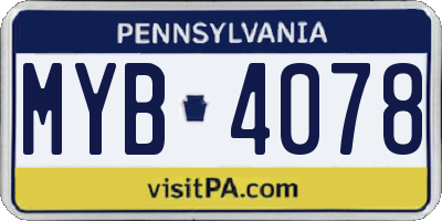 PA license plate MYB4078