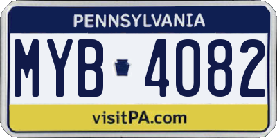 PA license plate MYB4082