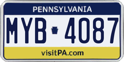 PA license plate MYB4087