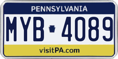 PA license plate MYB4089