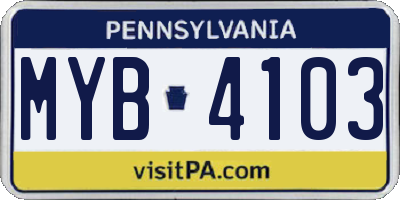 PA license plate MYB4103