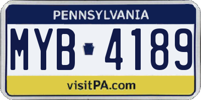 PA license plate MYB4189