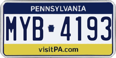 PA license plate MYB4193